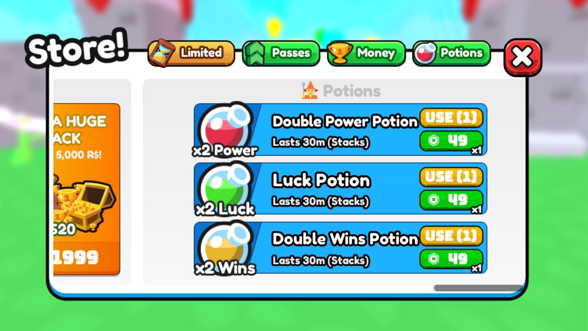 Potions in Paper Plane Simulator (Image via Roblox)